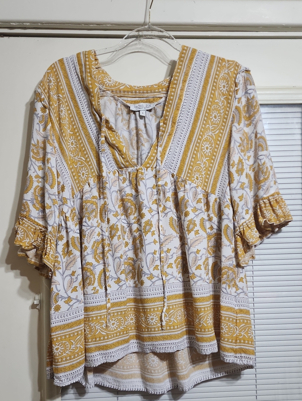 Rachel Zoe Yellow & White Printed Peasant Blouse
